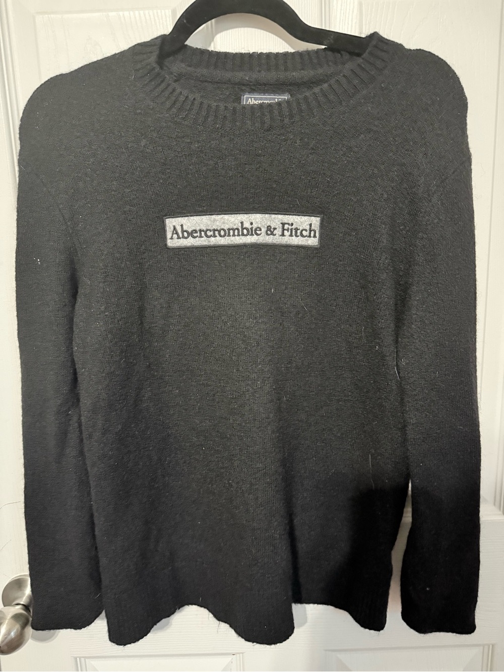 Abercrombie & Fitch Black Crewneck Sweater with Logo Patch